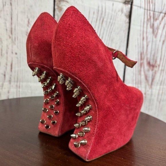 Jeffrey Campbell Night Envi Studded Platform Mary Janes Women’s 6.5 Suede Red - Picture 14 of 15
